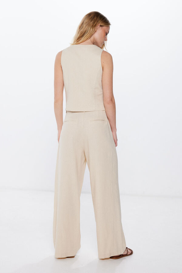 Springfield Pantalón ancho lino beige
