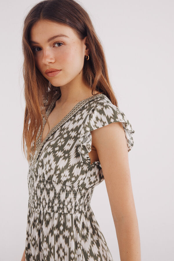 Springfield Vestido midi estampado étnico cenefa verde