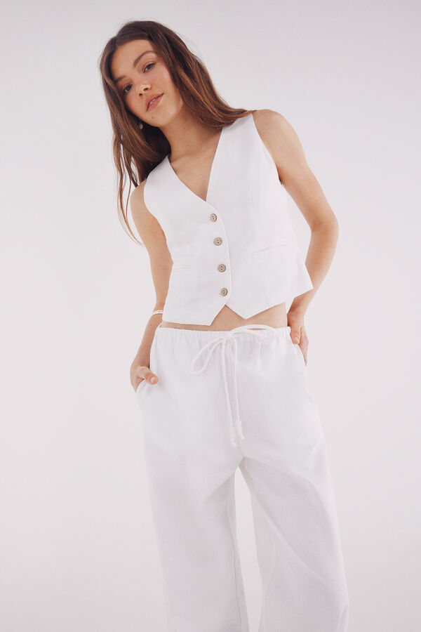 Springfield Pantalón lino ancho natural