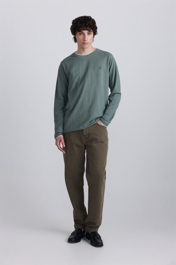 Springfield Playera manga larga doble cuello melange verde