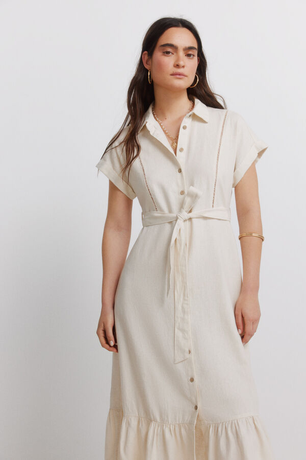 Springfield Vestido camisero de lino caf&eacute;