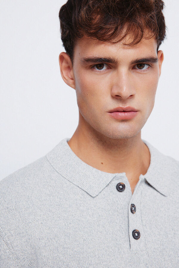 Springfield Jersey de cuello polo con botones gris