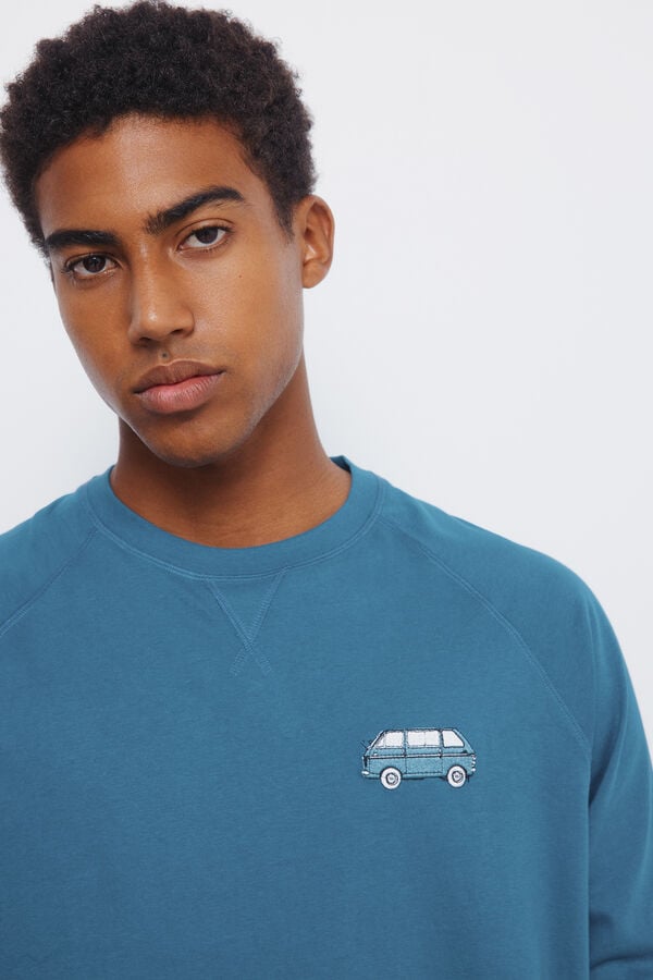 Springfield Pijama larga de manga ranglán larga con pantalón de coche azul