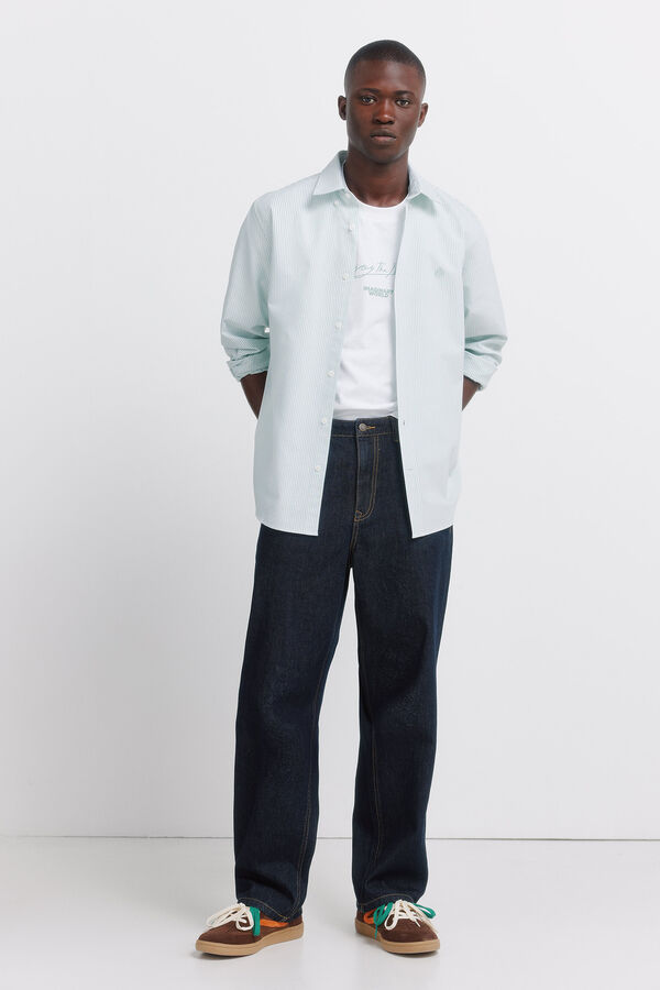 Springfield Camisa oxford a rayas sin arrugas verde