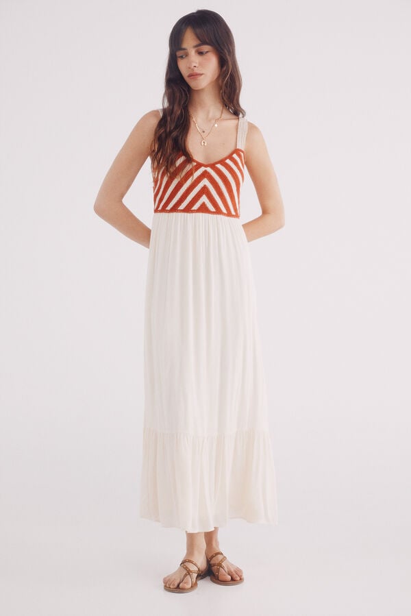 Springfield Vestido midi combinado crochet amarillo