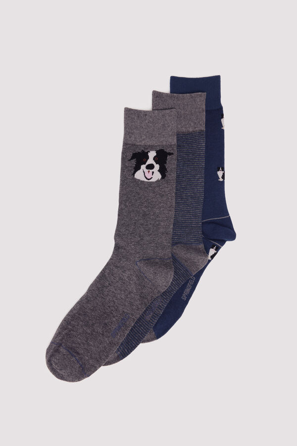 Springfield Pack 3 calcetines algodón perros azul indigo