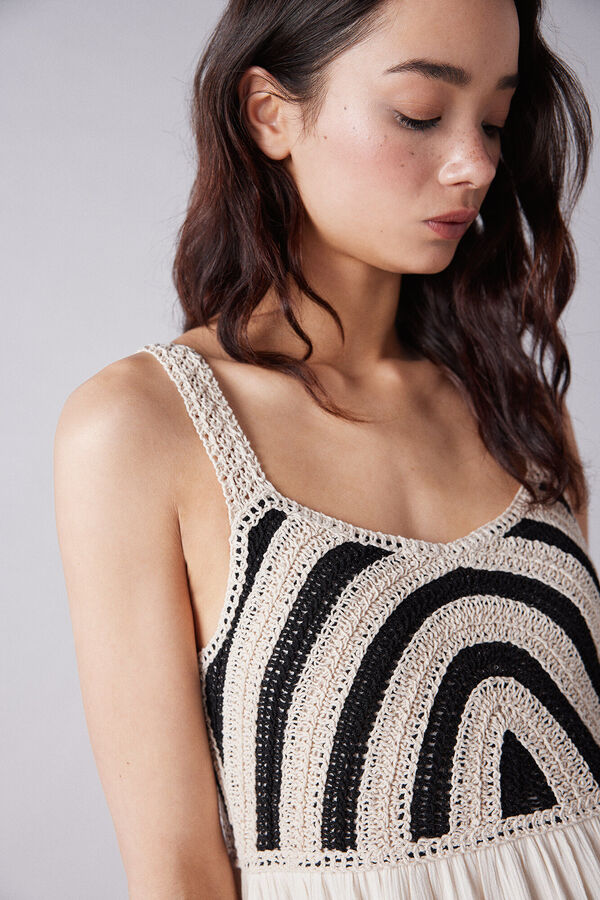 Springfield Vestido midi combinado crochet beige