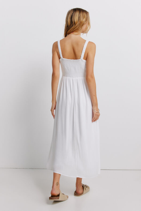 Springfield Vestido midi de tirantes de crochet natural