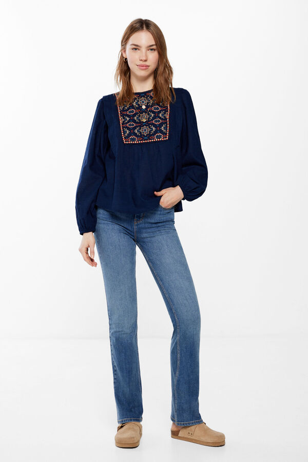 Springfield Blusa bordado pechera azul