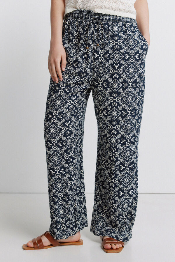 Springfield Pantal&oacute;n fluido estampado marino