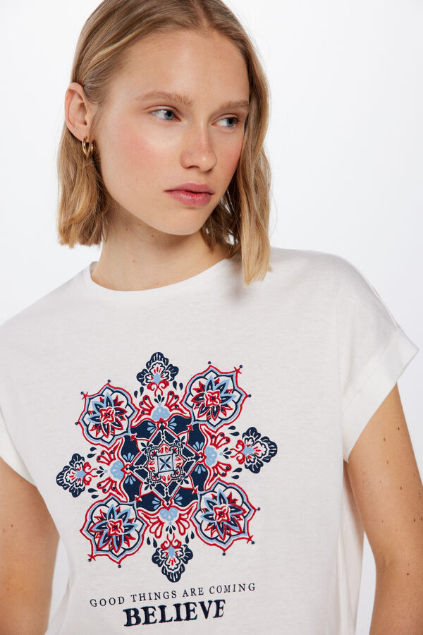 Springfield Playera Gráfica Étnica beige