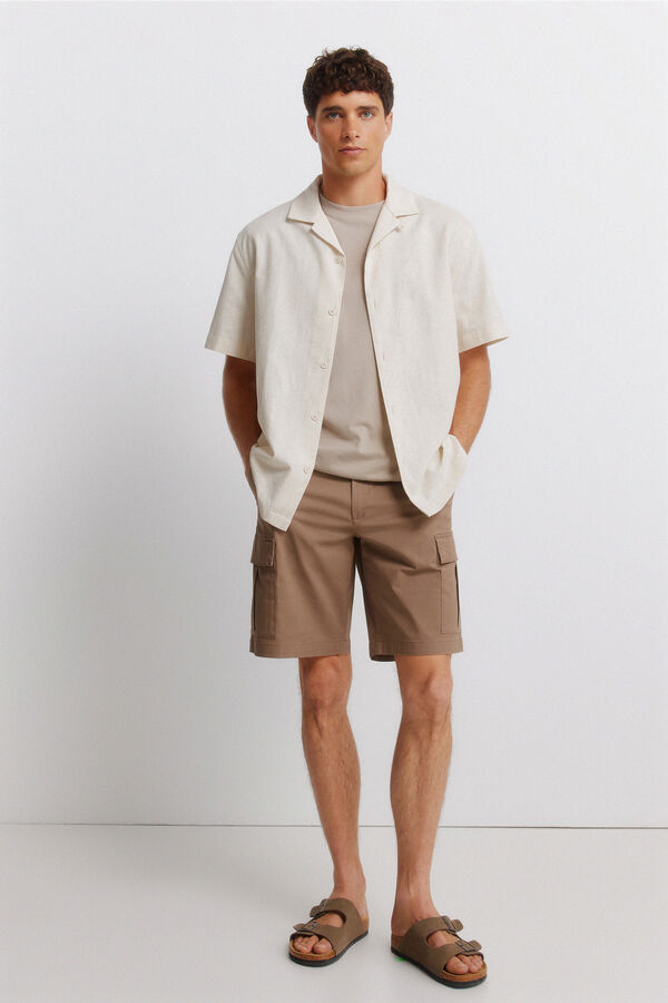 Springfield Camisa manga corta de lino beige