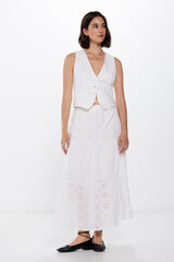 Springfield Falda midi bordado suizo natural