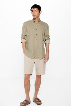 Springfield Camisa lino estampada kaki