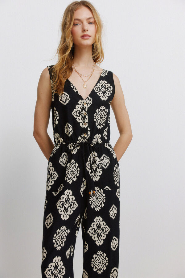 Springfield Jumpsuit sin mangas estampado negro