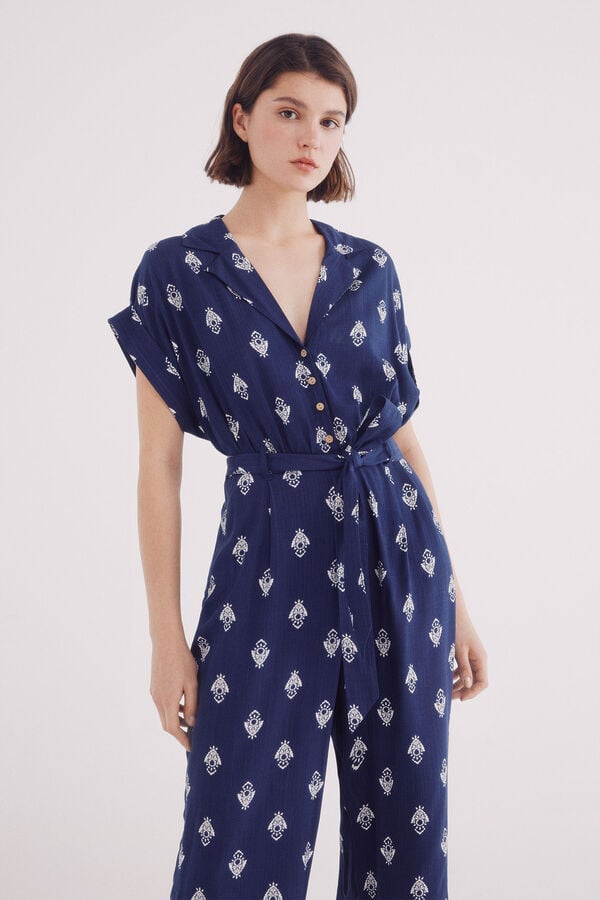 Springfield Jumpsuit camisero largo estampado azul