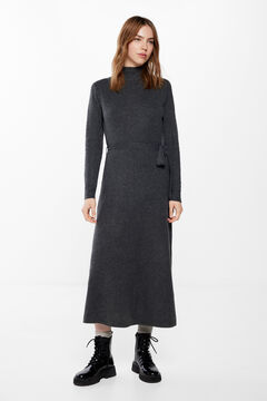 Springfield Vestido Midi Punto Cinturón gris oscuro