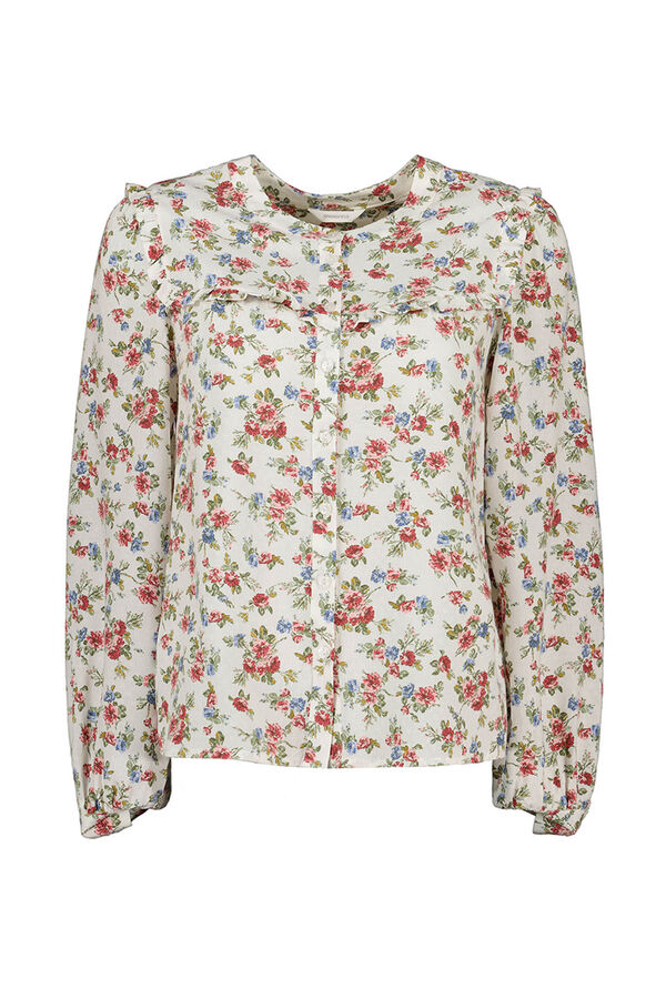 Springfield Blusa Volantes Canesú beige