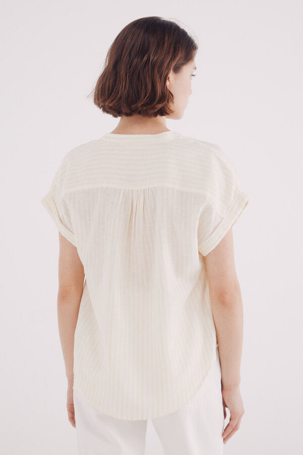 Springfield Blusa escote pico algodón lino amarillo