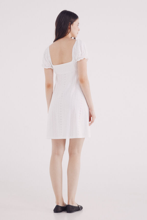 Springfield Vestido corto bordado suizo natural