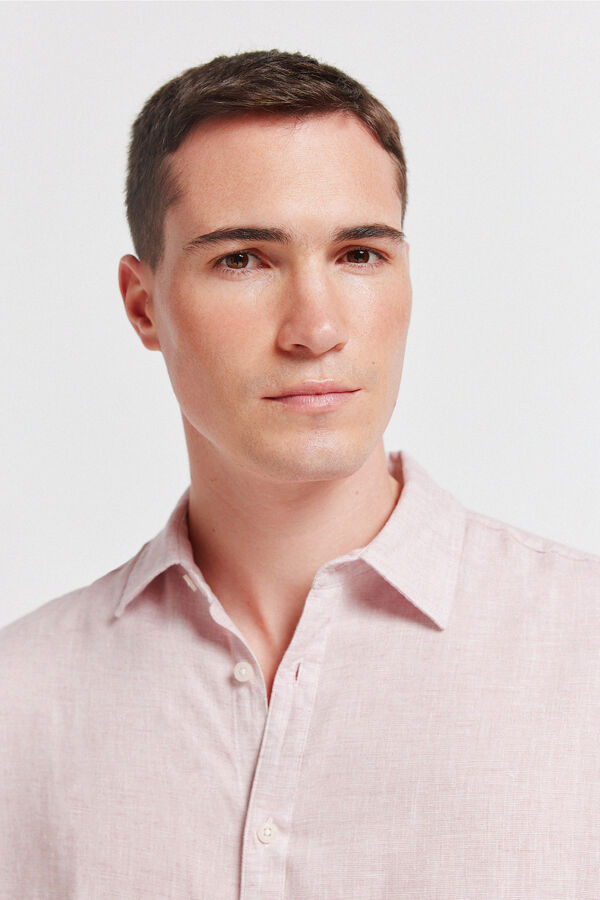 Springfield Camisa fil a fil de lino y viscosa naranja