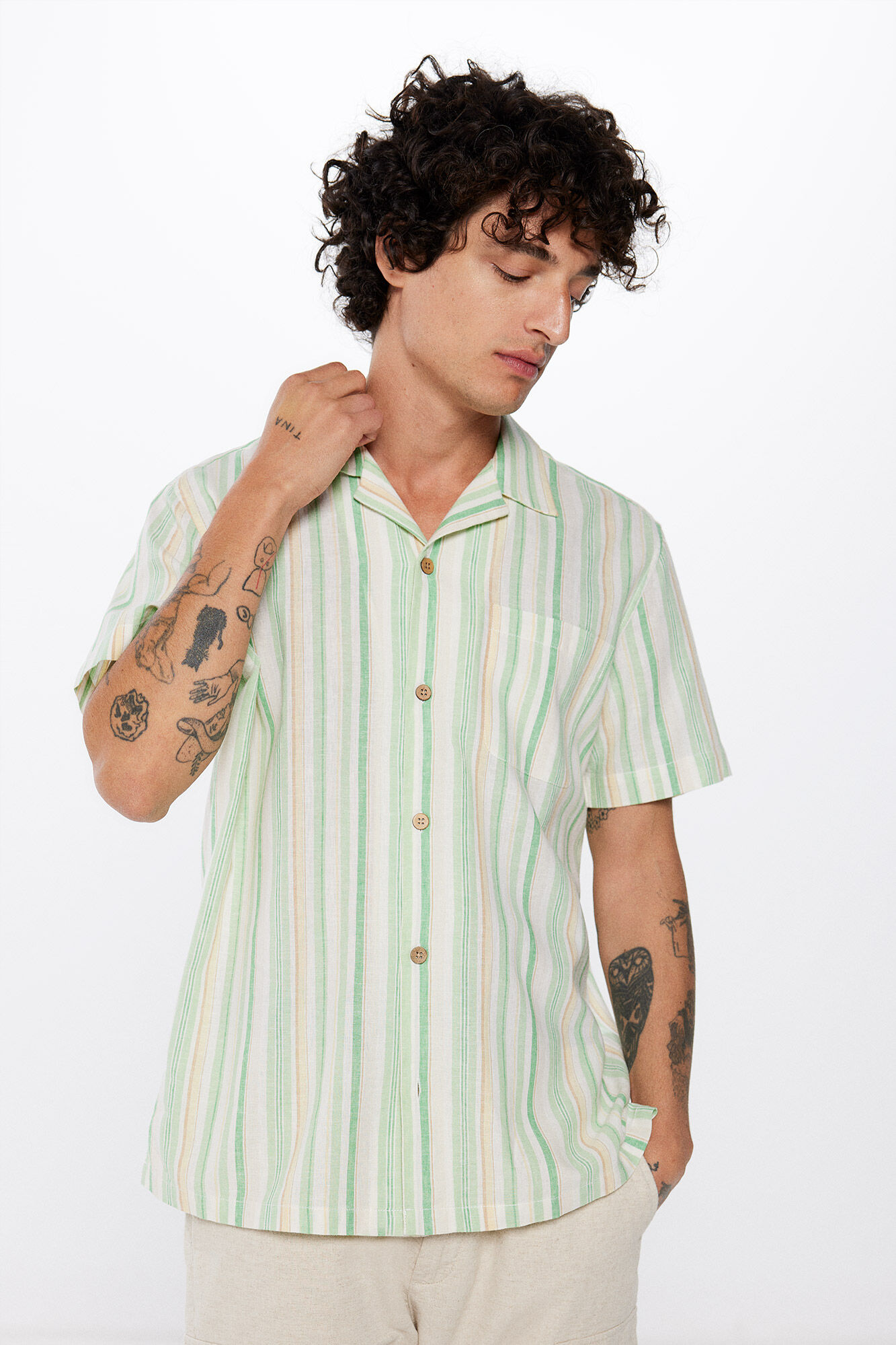 Camisa manga corta lino rayas Camisas de hombre WomenSecret MX