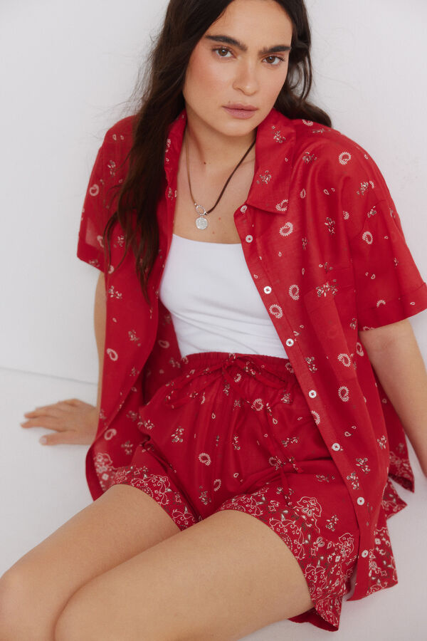 Springfield Short de algod&oacute;n estampado rojo
