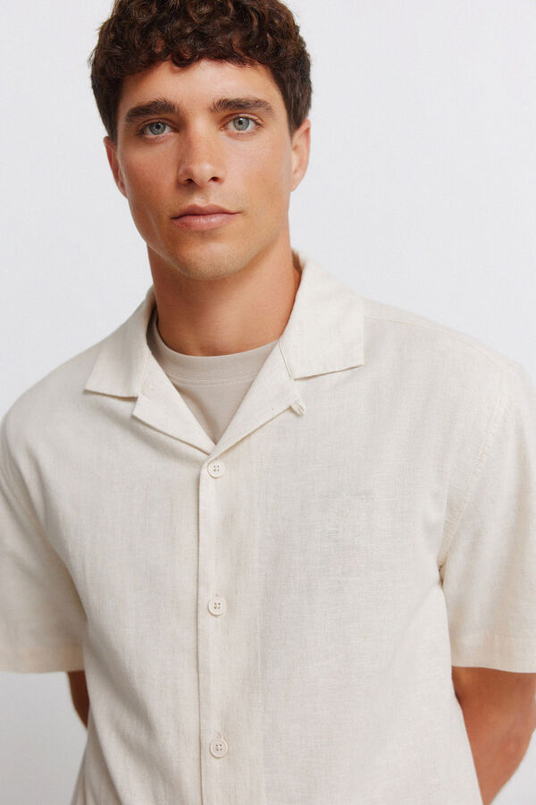 Springfield Camisa manga corta de lino beige