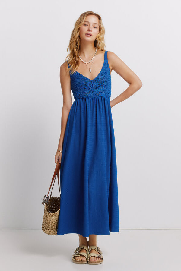 Springfield Vestido midi de tirantes de crochet turquesa