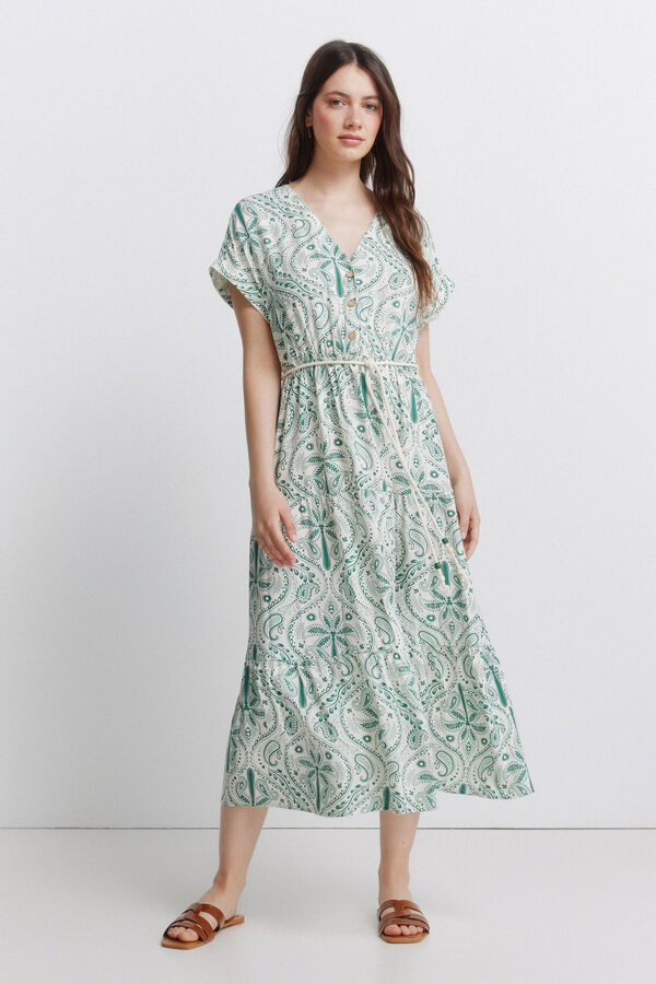 Springfield Vestido midi estampado paisley blanco