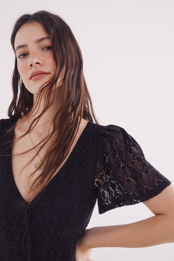 Springfield Vestido midi crochet manga capa negro