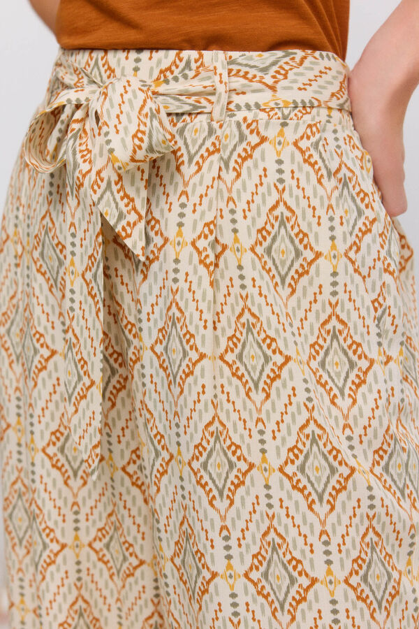 Springfield Pantal&oacute;n fluido estampado con cintur&oacute;n beige
