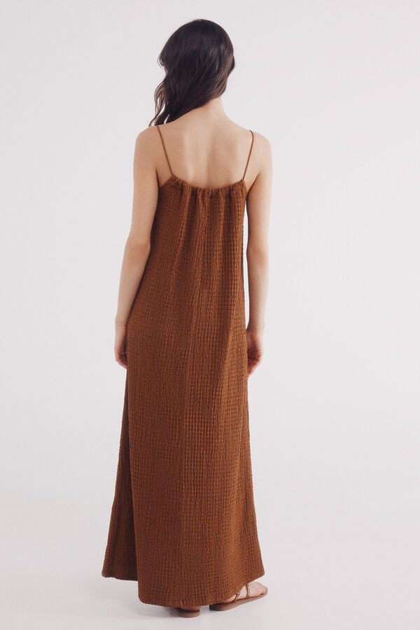 Springfield Vestido midi tirantes bolitas café
