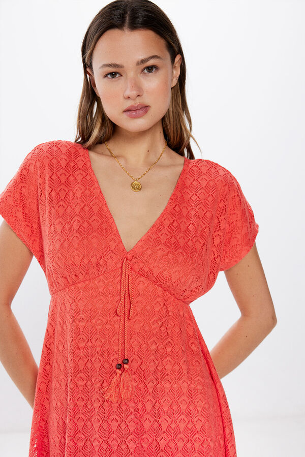 Springfield Vestido midi túnica crochet naranja