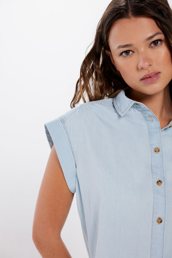 Springfield Blusa jean algodón azul tinta