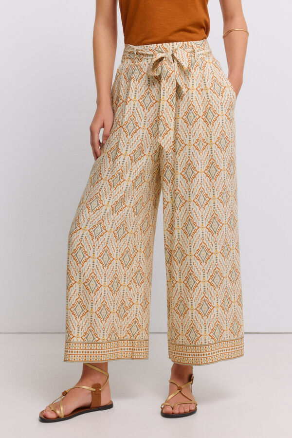Springfield Pantal&oacute;n fluido estampado con cintur&oacute;n beige