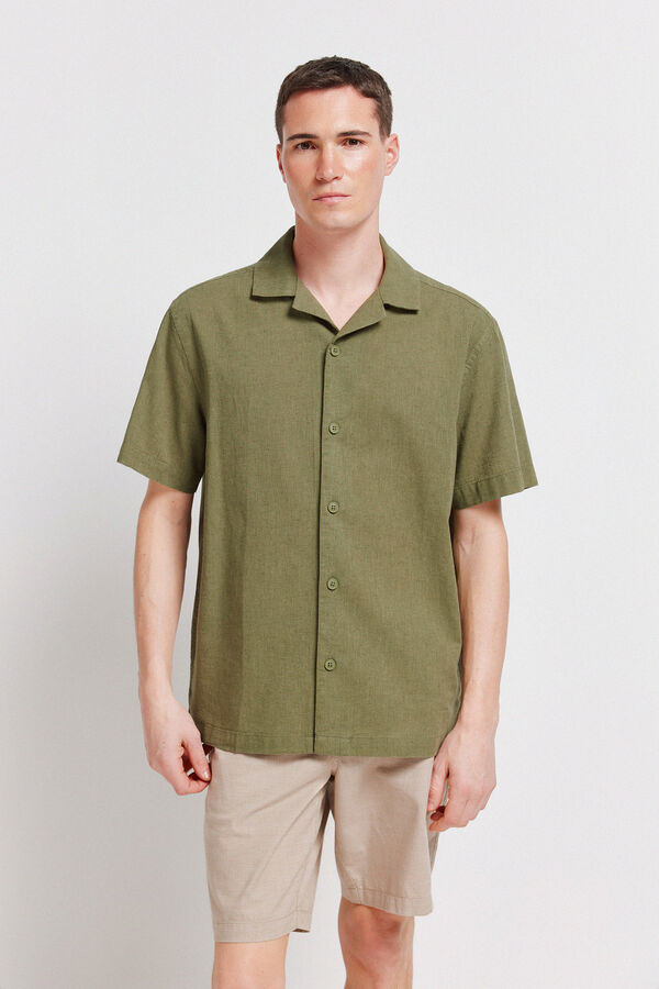 Springfield Camisa manga corta de lino kaki