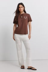 Springfield Pantal&oacute;n largo de punto calado beige