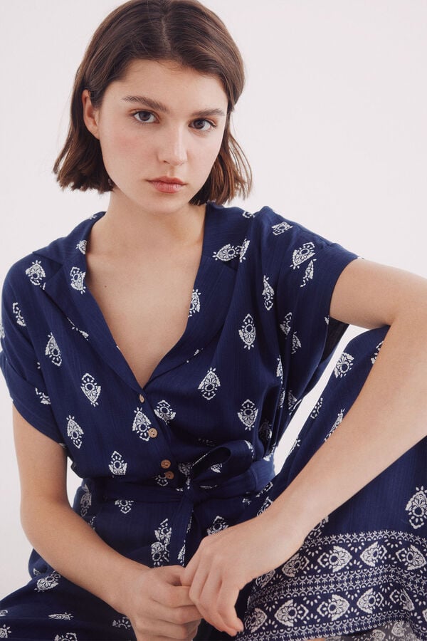 Springfield Jumpsuit camisero largo estampado azul