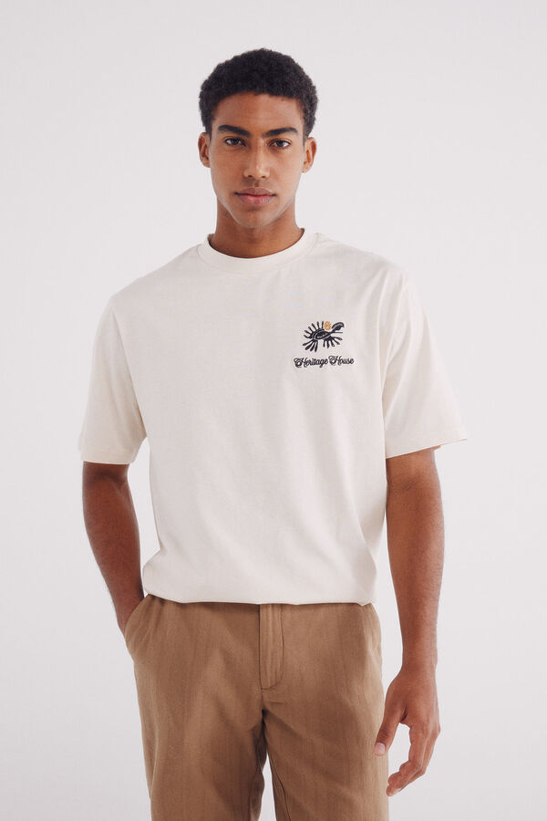 Springfield Playera bordado étnico blanco