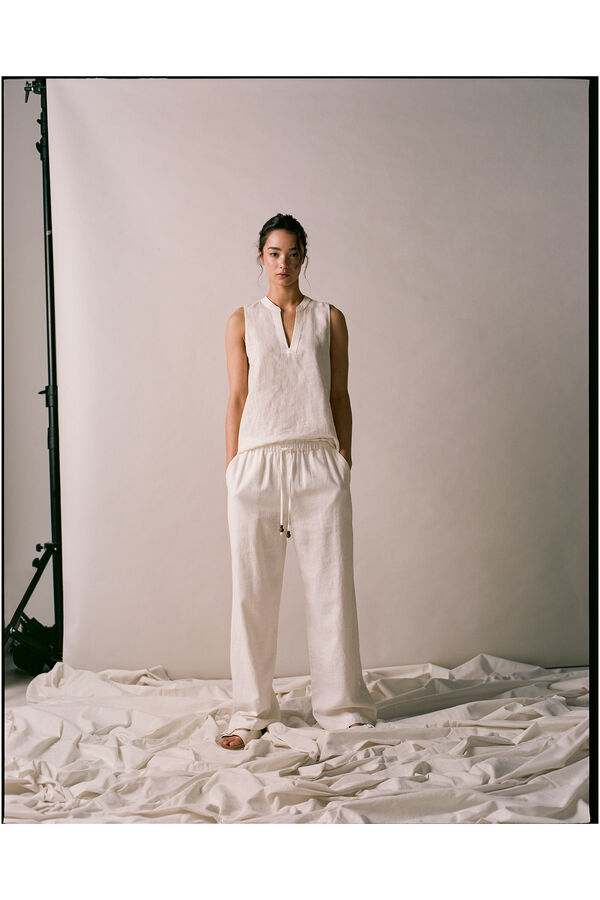 Springfield Pantalón jogger lino viscosa natural