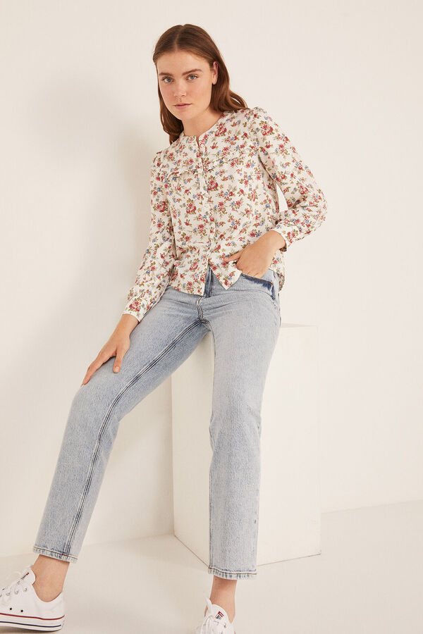 Springfield Blusa Volantes Canesú beige