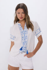 Springfield Blusa bordados étnicos azules natural