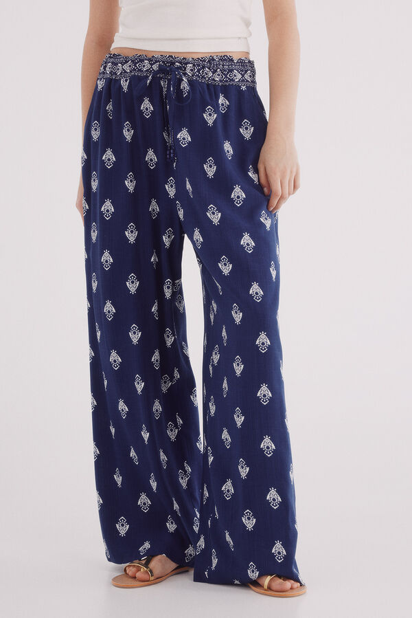 Springfield Pantalón fluido estampado azulado