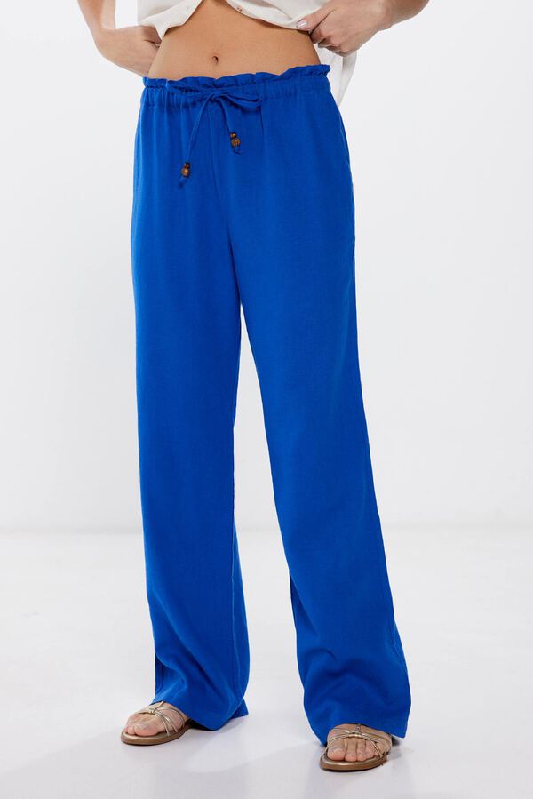 Springfield Pantalón jogger lino viscosa azul