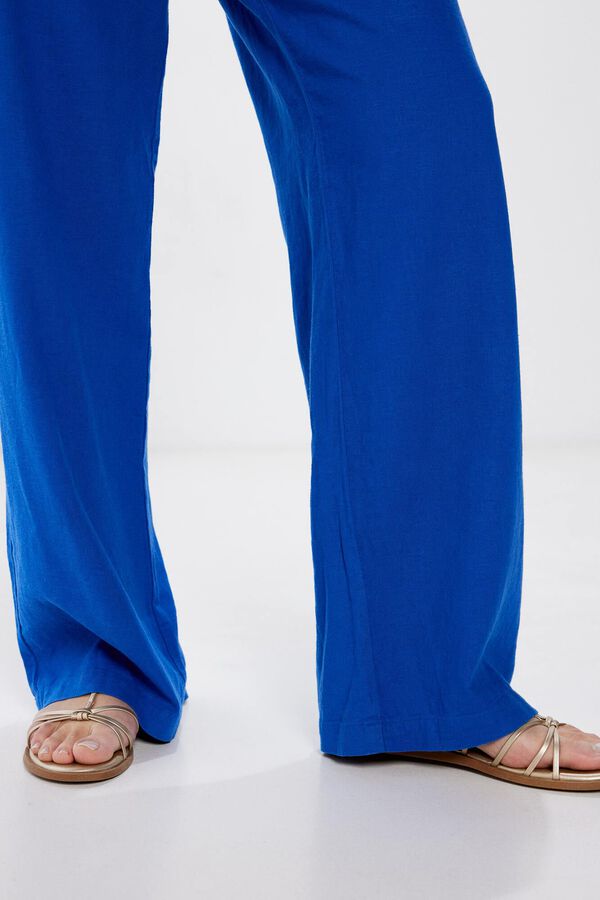 Springfield Pantalón jogger lino viscosa azul