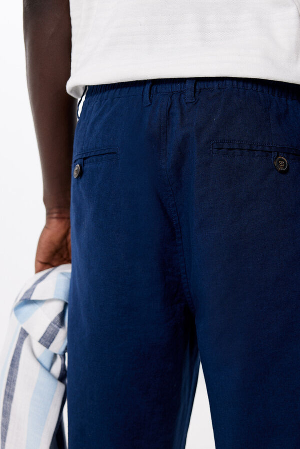Springfield Pantalón chino lino slim fit azul