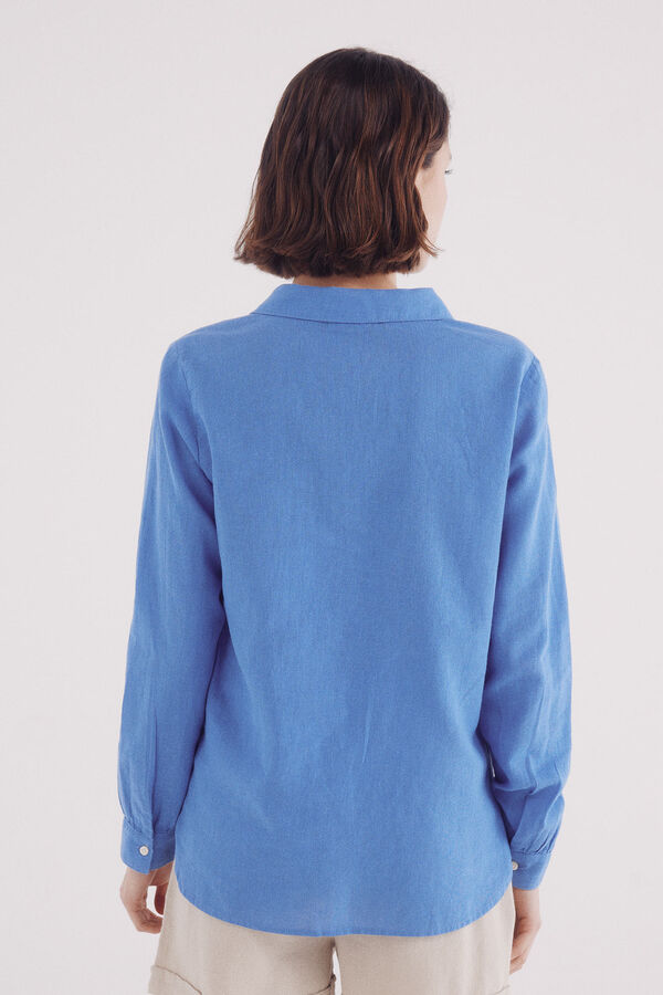 Springfield Blusa polera algodón lino azul