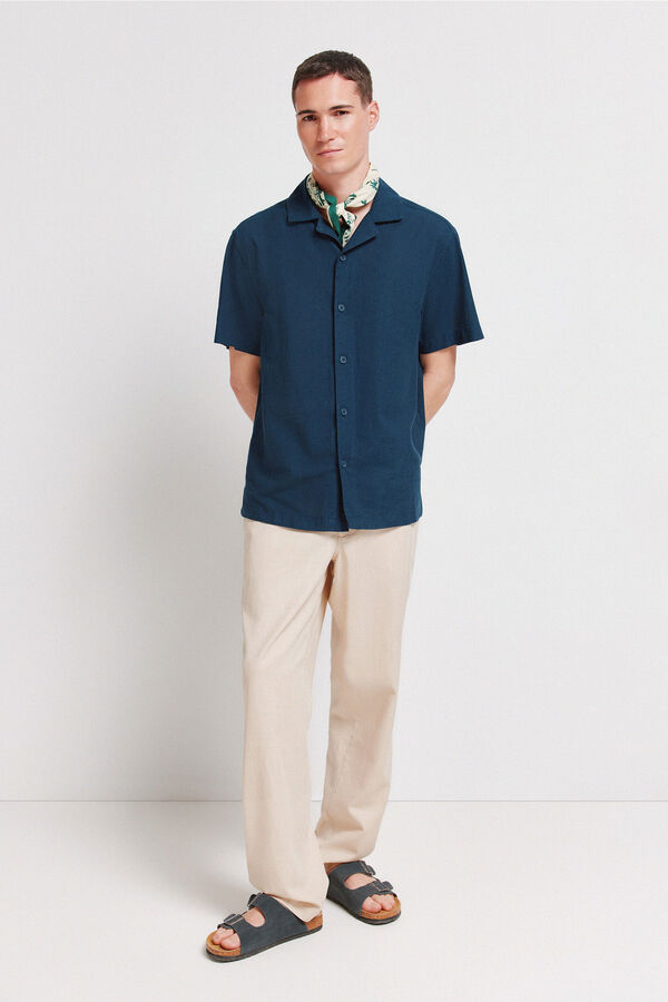 Springfield Camisa manga corta de lino azul