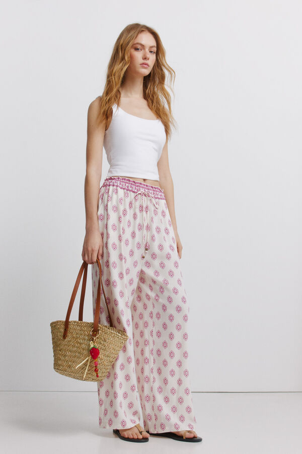 Springfield Pantal&oacute;n estampado r&uacute;stico con cord&oacute;n beige